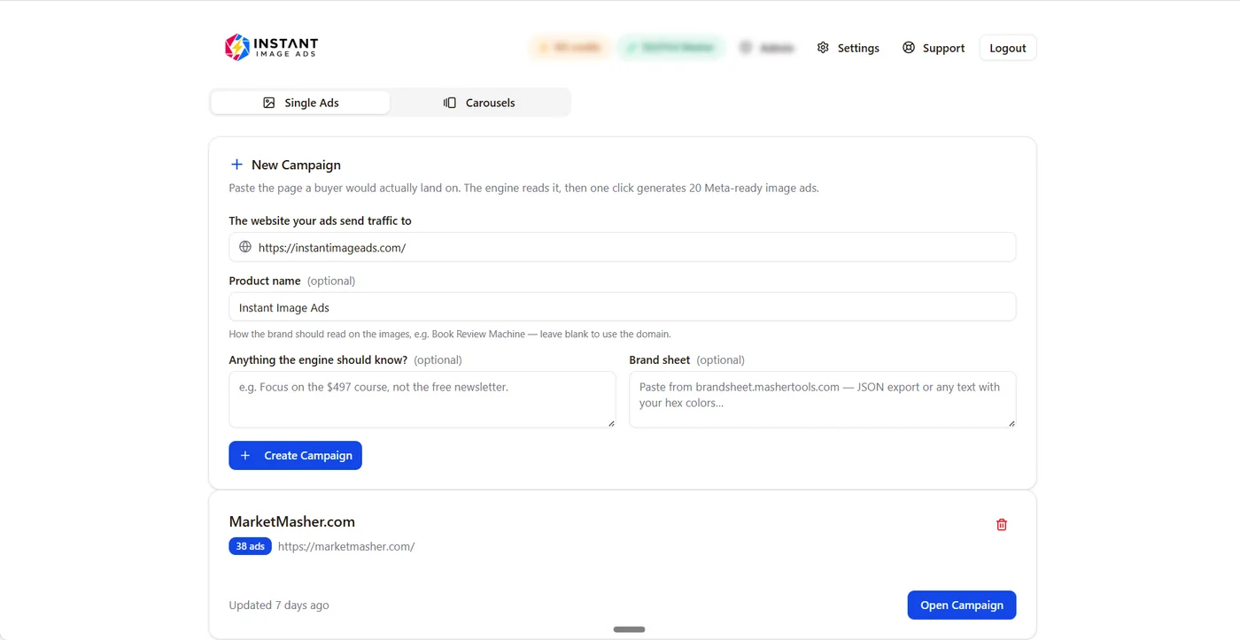 The tool's first screen, with a sales page link pasted into the box.